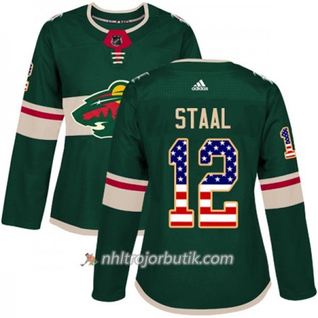 Dame Ishockey Minnesota Wild Tröja Eric Staal 12 Adidas 2017-2018 Grön USA Flag Fashion Authentic